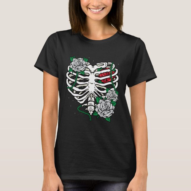 Camiseta Gaiola De Costelas Com Flores Halloween (Frente)