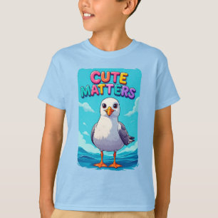 Camiseta Gaivota Adorável na Praia com Texto Colorido