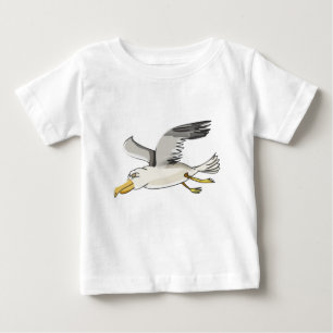 Camiseta gaivota de desenho animado voando sobre a cabeça