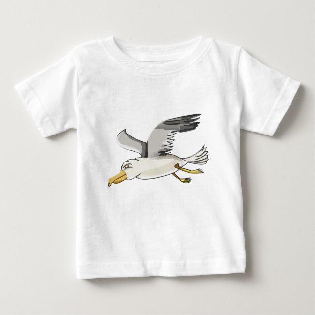 Camiseta gaivota de desenho animado voando sobre a cabeça (Frente)