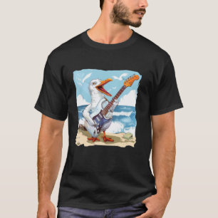 Camiseta Gaivota de Praia com Guitarra de Rock para Adultos