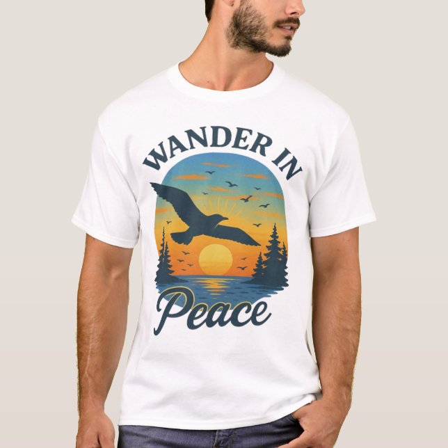 Camiseta Gaivota Voadora ao Pôr do Sol – Caminhada Pacífica (Frente)