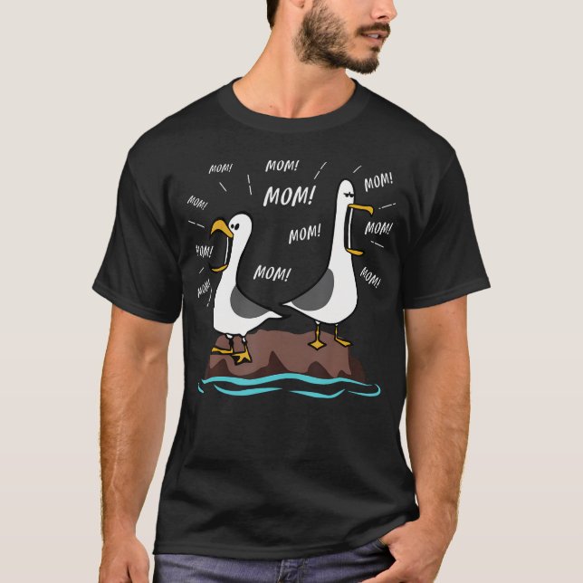 Camiseta Gaivotas Engraçadas Gritando Mamãe Mamãe (Frente)