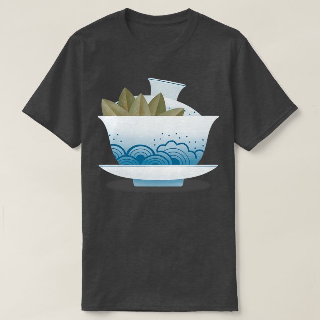 Camiseta Gaiwan com folhas de chá verde Um conjunto para o  (Frente do Design)