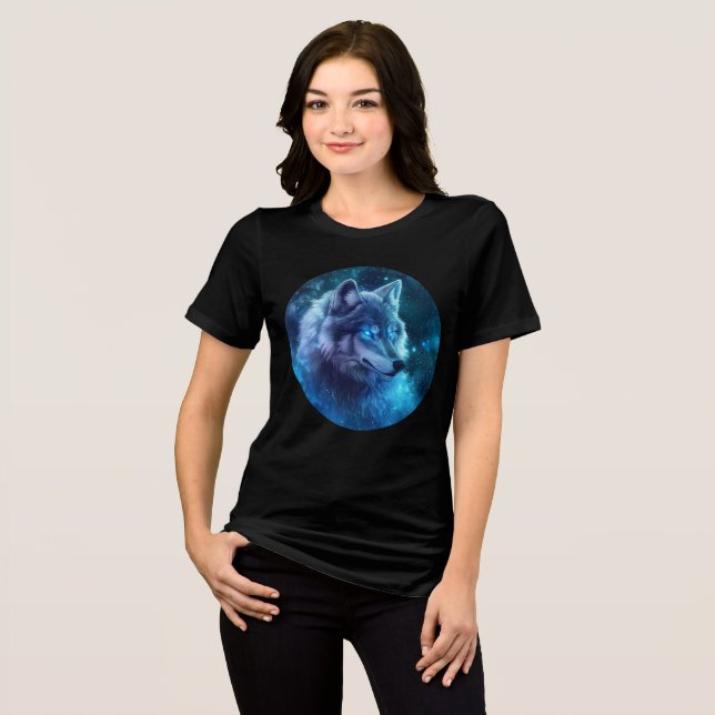 Camiseta Galactic Blue-Eyed Wolf Art Print (Frente Completa)