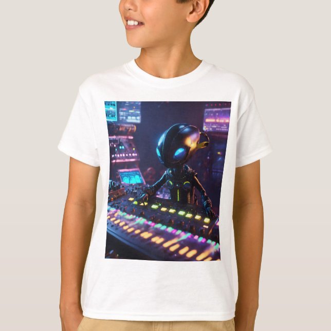 Camiseta Galactic DJ Robot & Hitchhiker's Guide Adventure (Frente)