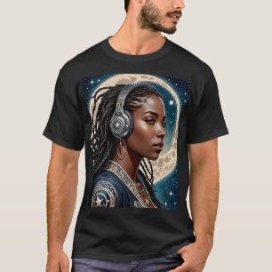 Camiseta Galáctica Deusa Fones de ouvido Arte Tee