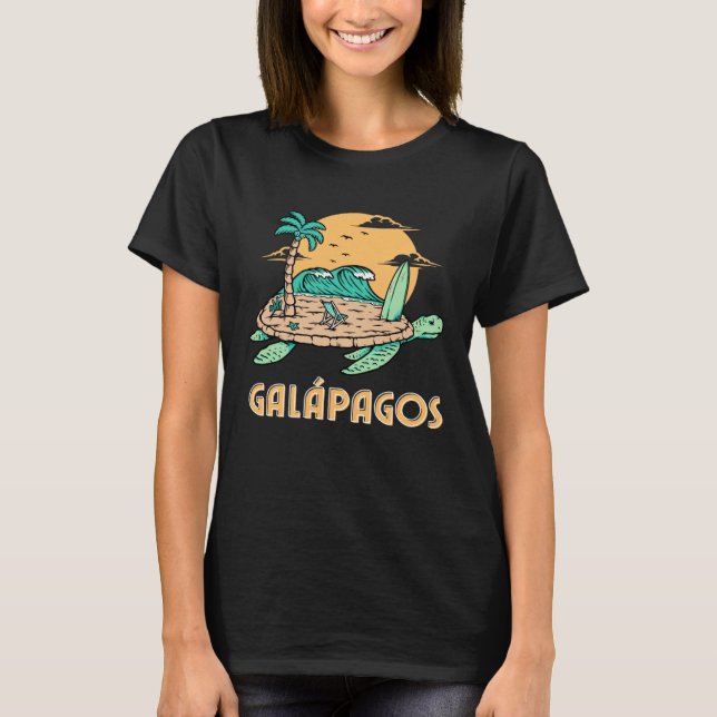 Camiseta Galapagos Islands Sea Turtle Surfing Beach (Frente)