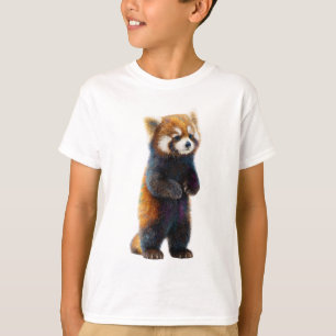 Camiseta Galáxia Arco-íris Brilhante Panda Vermelho Criança