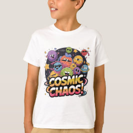 Camiseta Galáxia Cartoonesa Chaótica com Caráter Whimsical