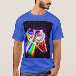 Camiseta Galáxia do Gatinho do Arco-Íris Laser Cat Espaço E