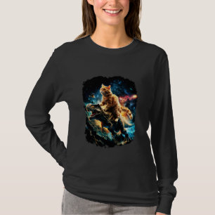 Camiseta Galáxia Engraçada de Dinossauros Cantando Gato