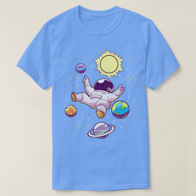 Camiseta Galáxia Espacial dos Planetas Astronautas (Frente do Design)