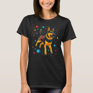 Camiseta Galáxia Espacial Exterior do Cão German shepherd d