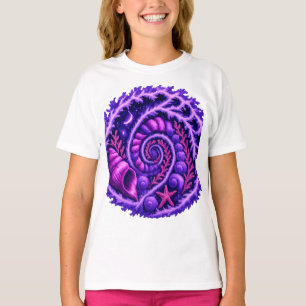 Camiseta Galáxia Espiral do Oceano Místico Arte de Concha