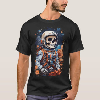 Camiseta Galáxia Floral A Viagem Do Esqueleto Do Astronauta