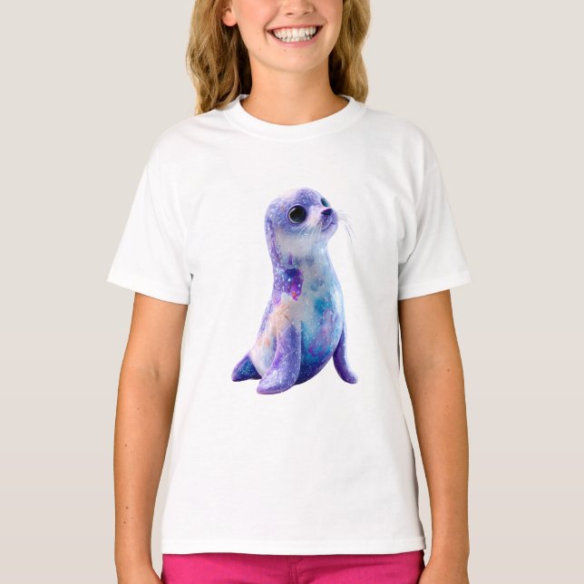 Camiseta Galáxia Nebulosa Espaço Foca Crianças (Frente)