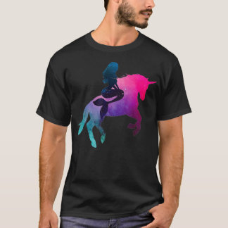 Camiseta Galáxia Sereia Dirigindo Unicórnio Para Mulheres E