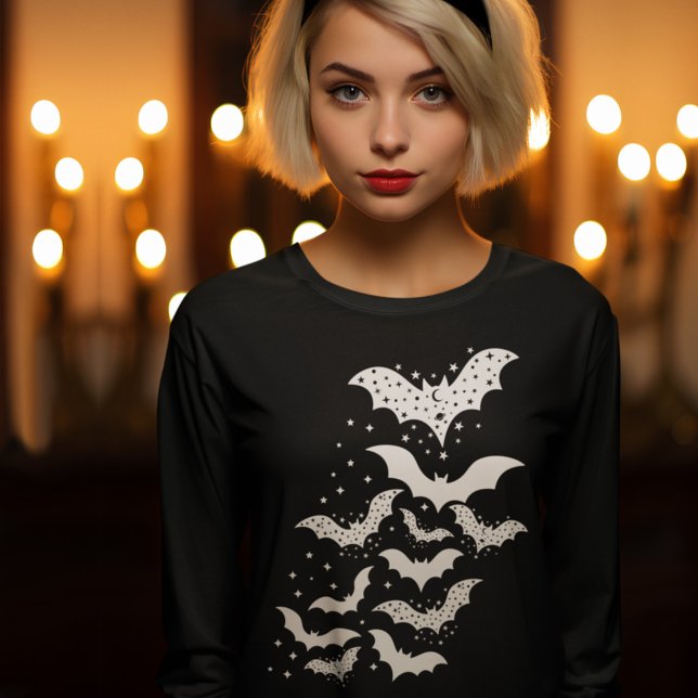 Camiseta Galáxias Brancas e Estrelas do Halloween Voando (Criador carregado)