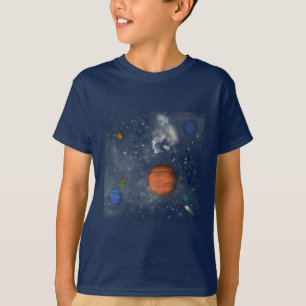 Camiseta Galáxias com estrelas e planetas no espaço
