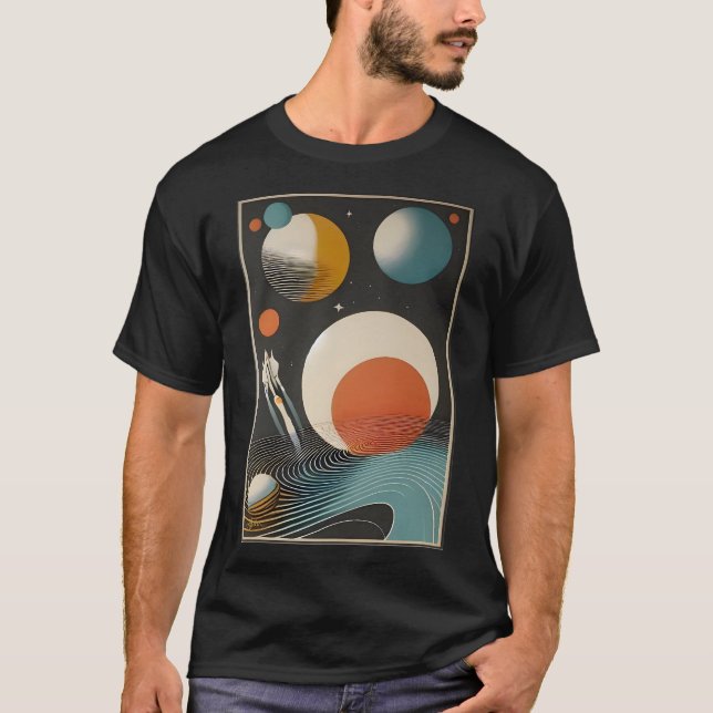 Camiseta Galáxias de Arte da Idade do meio século (Frente)