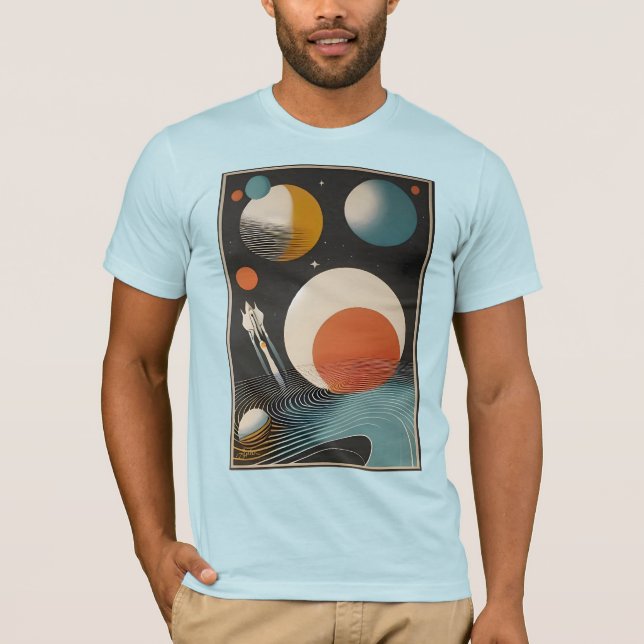 Camiseta Galáxias de Arte da Idade do meio século (Frente)