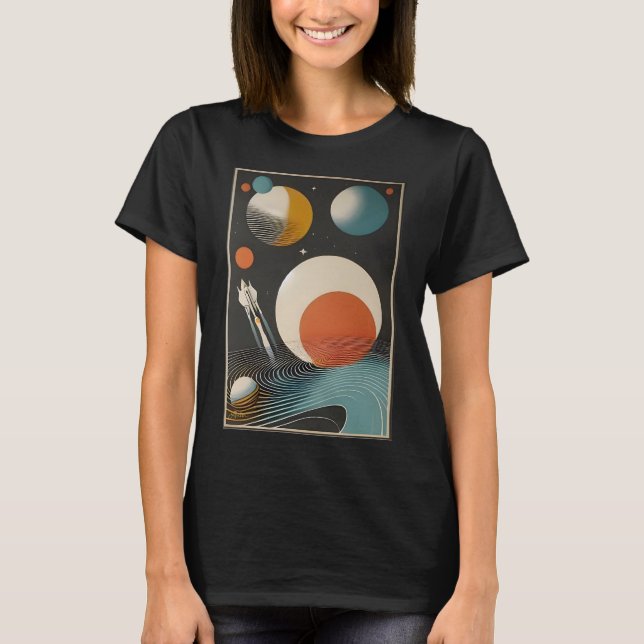 Camiseta Galáxias de Arte da Idade do meio século (Frente)