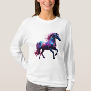 Camiseta Galaxy Neon Horse Art - Fantasia Espacial Vibrante