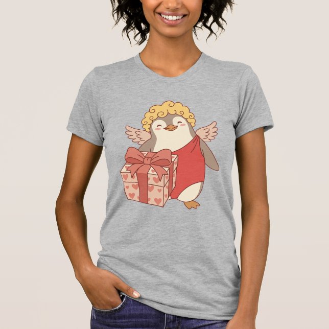 Camiseta Galentine do Cute Penguin Cupid - Cor (Frente)