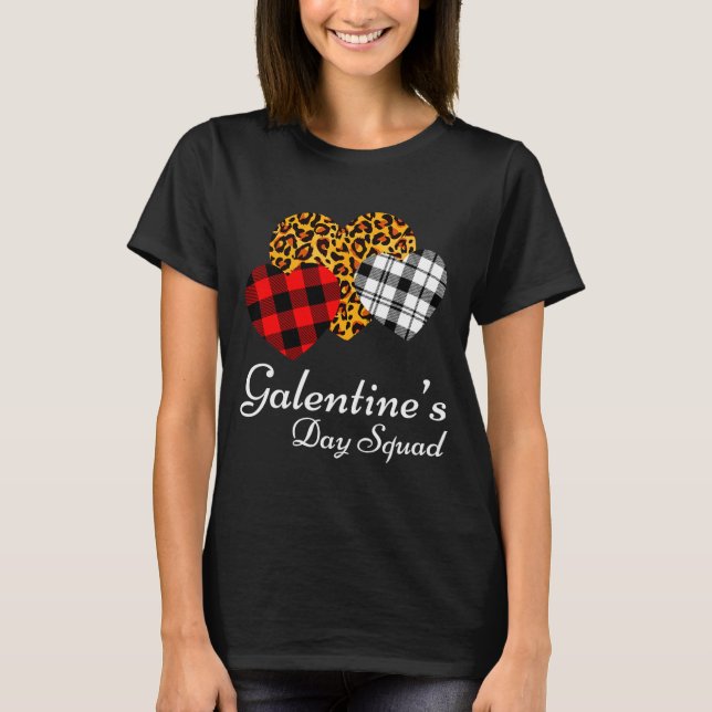 Camiseta Galentines Day Squad Valentines Hearts Love Leopar (Frente)