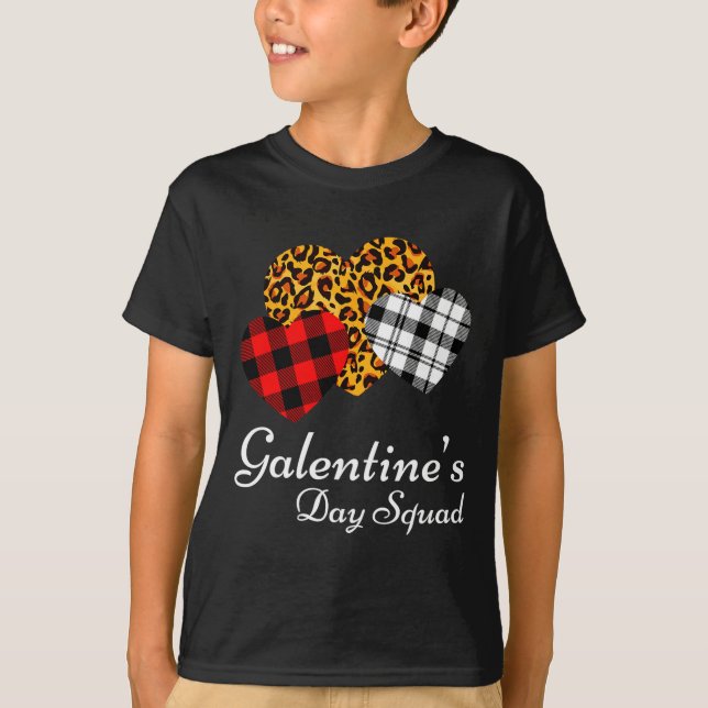 Camiseta Galentines Day Squad Valentines Hearts Love Leopar (Frente)