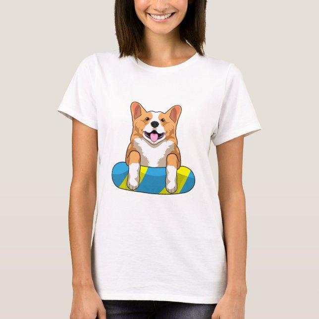 Camiseta Galês Corgi em Nadação com conselho de Nadação (Frente)