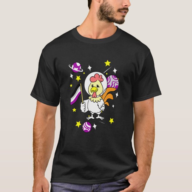 Camiseta Galinha Asexual No Orgulho Ace Espacial (Frente)