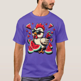 Camiseta Galinha Bonita Comendo Melancia Fruta Verão Homens