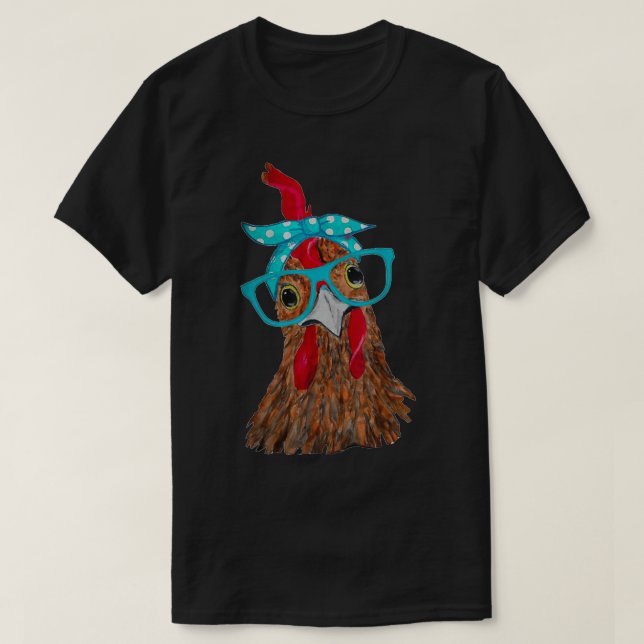 Camiseta Galinha com bandana e óculos bonitos (2 (Frente do Design)