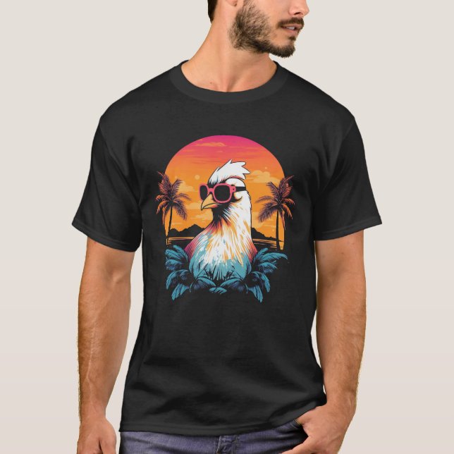 Camiseta Galinha com óculos de sol na praia (Frente)