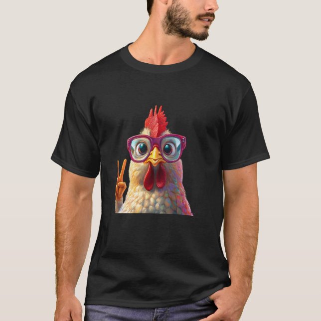 Camiseta Galinha Com Óculos Sinal De Paz Diversão (Frente)