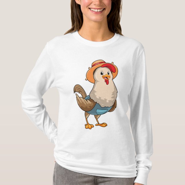 Camiseta Galinha como Farmer com Chapéu (Frente)