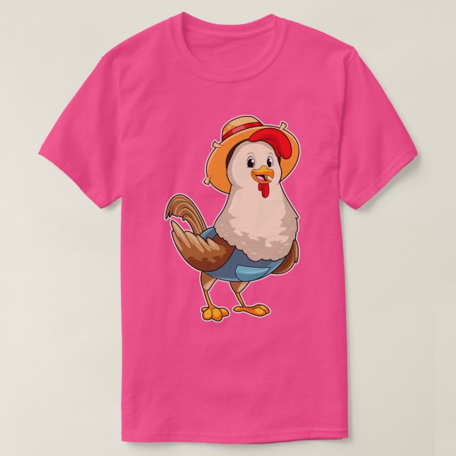 Camiseta Galinha como Farmer com Chapéu (Frente do Design)