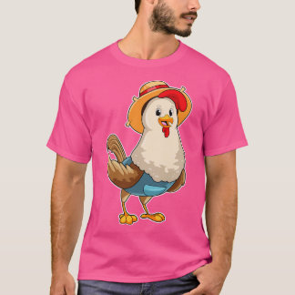 Camiseta Galinha como Farmer com Chapéu