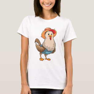 Camiseta Galinha como Farmer com Chapéu