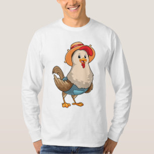 Camiseta Galinha como Farmer com Chapéu