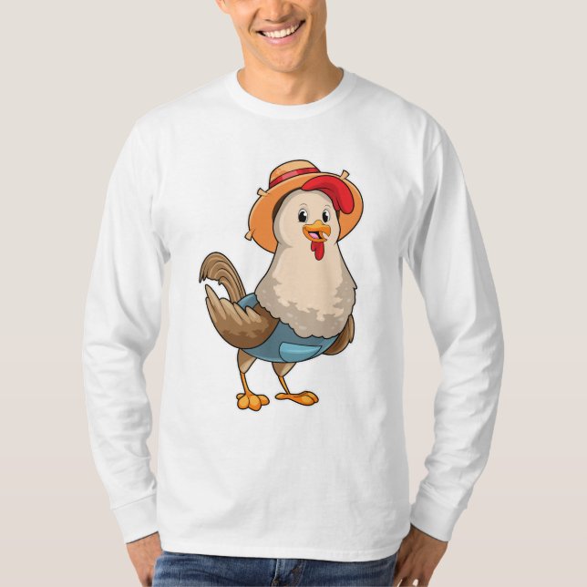 Camiseta Galinha como Farmer com Chapéu (Frente)