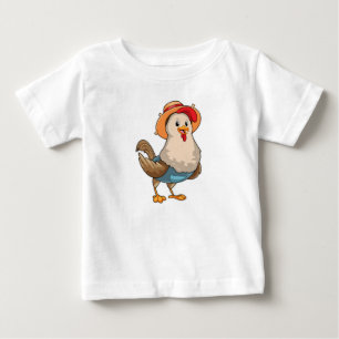 Camiseta Galinha como Farmer com Chapéu