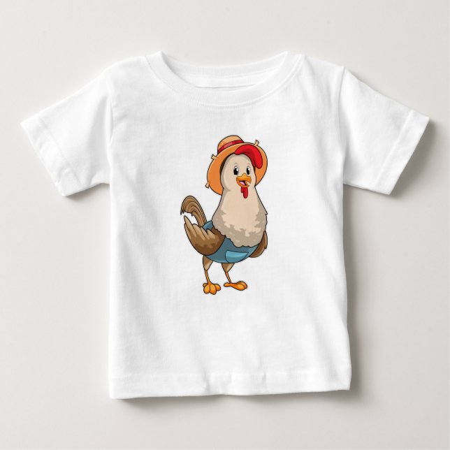 Camiseta Galinha como Farmer com Chapéu (Frente)