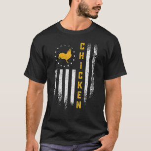 Camiseta Galinha da Bandeira dos EUA Vintage Silhueta da Fa