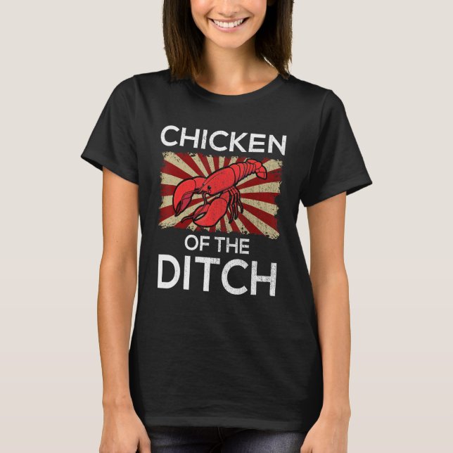 Camiseta Galinha Da Festa De Comida Cajun, Crawfish Ditch (Frente)