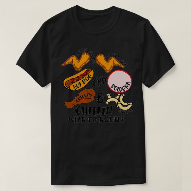 Camiseta Galinha-da-Manda-Chuva-Quente Cão-Quente e Bolonha (Frente do Design)
