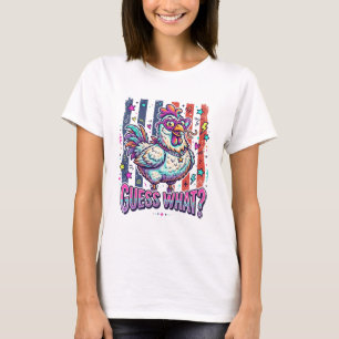 Camiseta Galinha de desenho animado retrô colorido com ócul