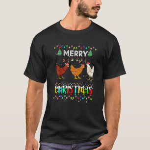 Camiseta Galinha de Natal Alegre Chapéu de Papai Noel Luzes